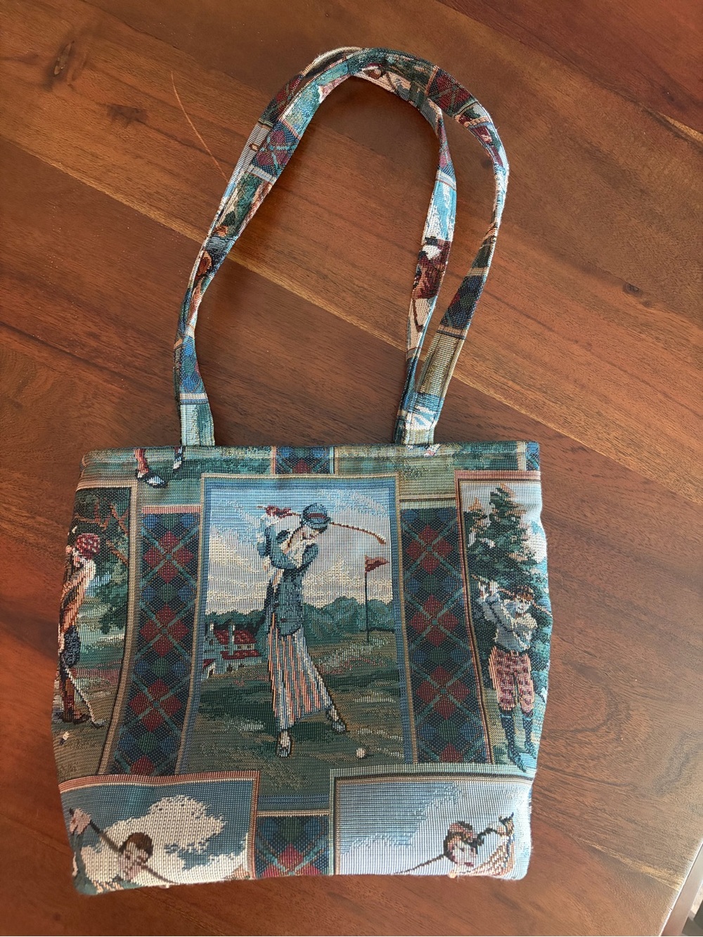 Vintage Tapestry Golf Scene Shoulder Bag/tote/purse